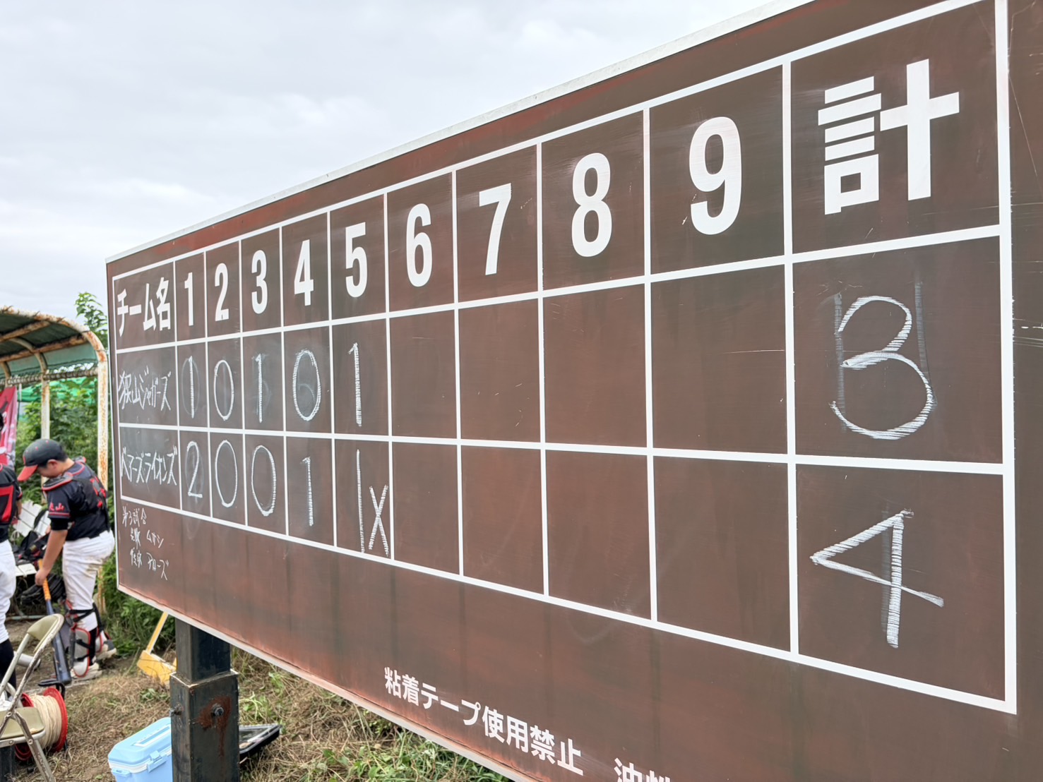 狭山ジャガース3対ベアーズ＆ライオンズ4のスコアボード